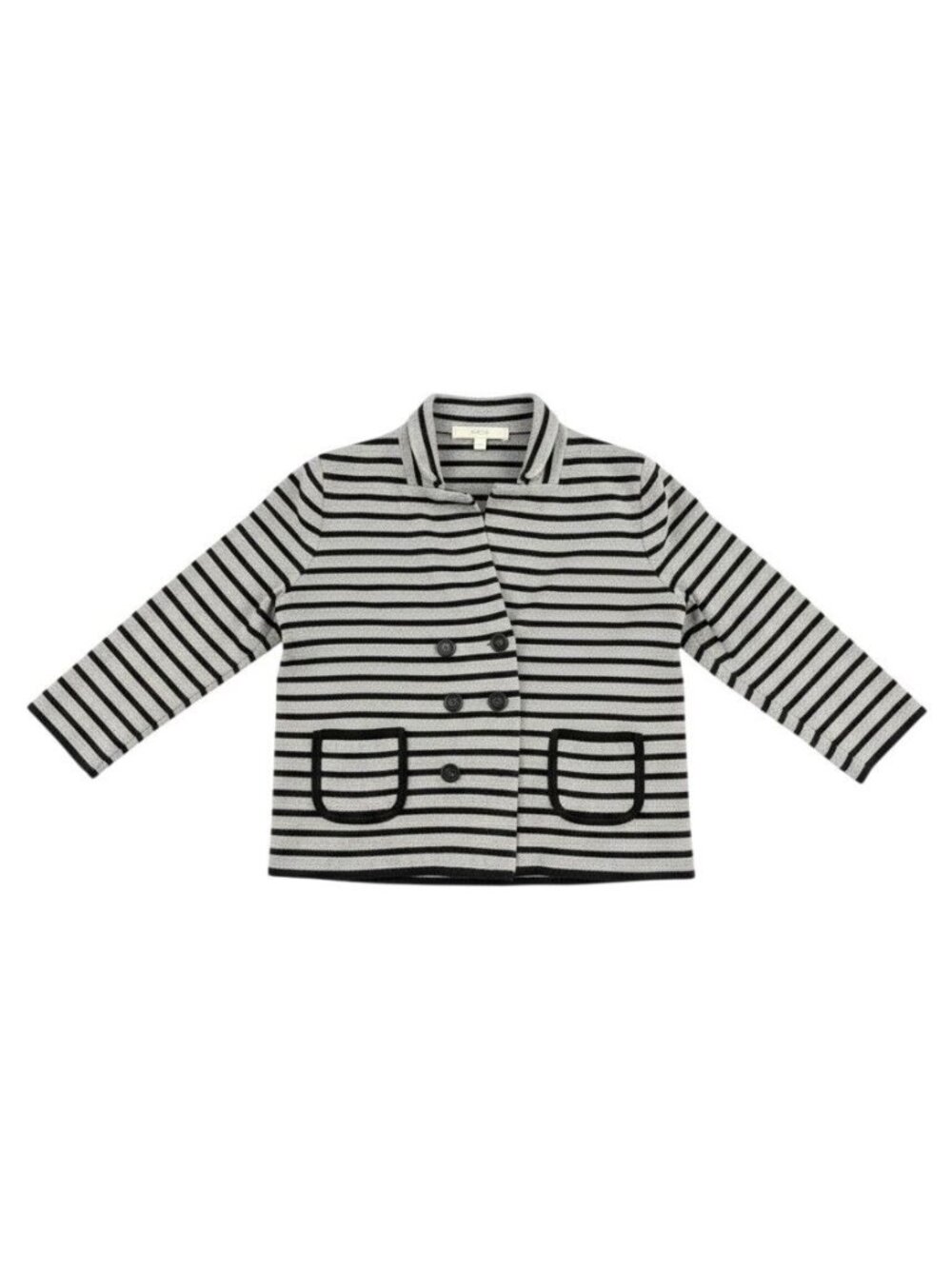 Loft Womens Striped Black & Gray Petite Double-Breasted Button-Up Jacket LP